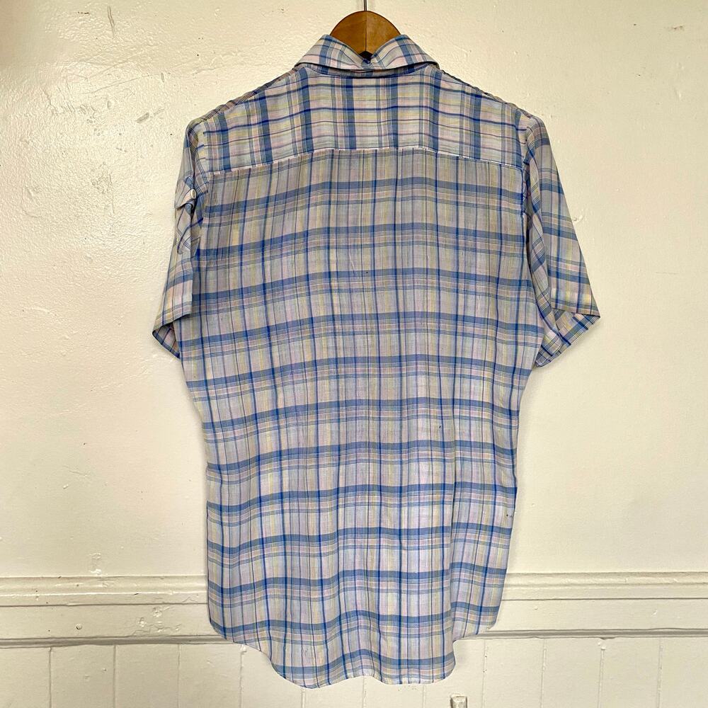 Vintage 1970's Thin Pearl Snap Short Sleeve Plaid Shirt - Picture 7 of 7